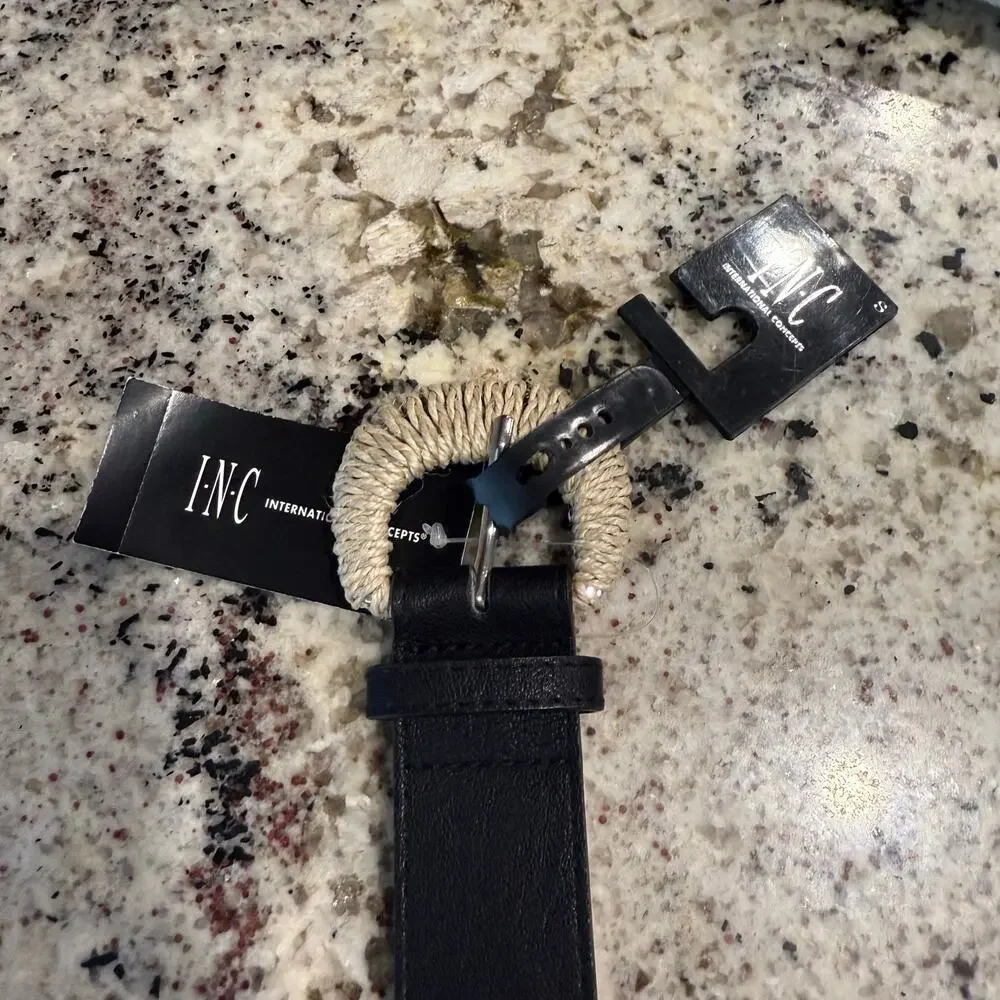 INC International Concepts Black Rope Wrapped Buckle Belt Sz S NWT